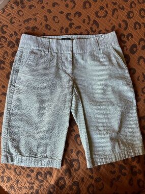 J. Crew Green striped Seersucker Bermuda Shorts